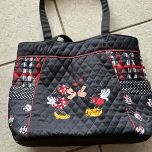 Disney Black and Red Quilted Tote with Mickey and Minnie
